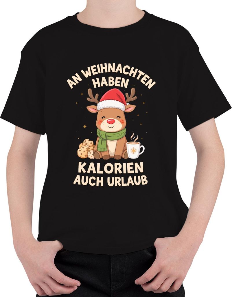 An Weihnachten haben Kalorien Urlaub Rentier Geschenk lustig Uni Kinder T-Shirt, Schwarz, 128