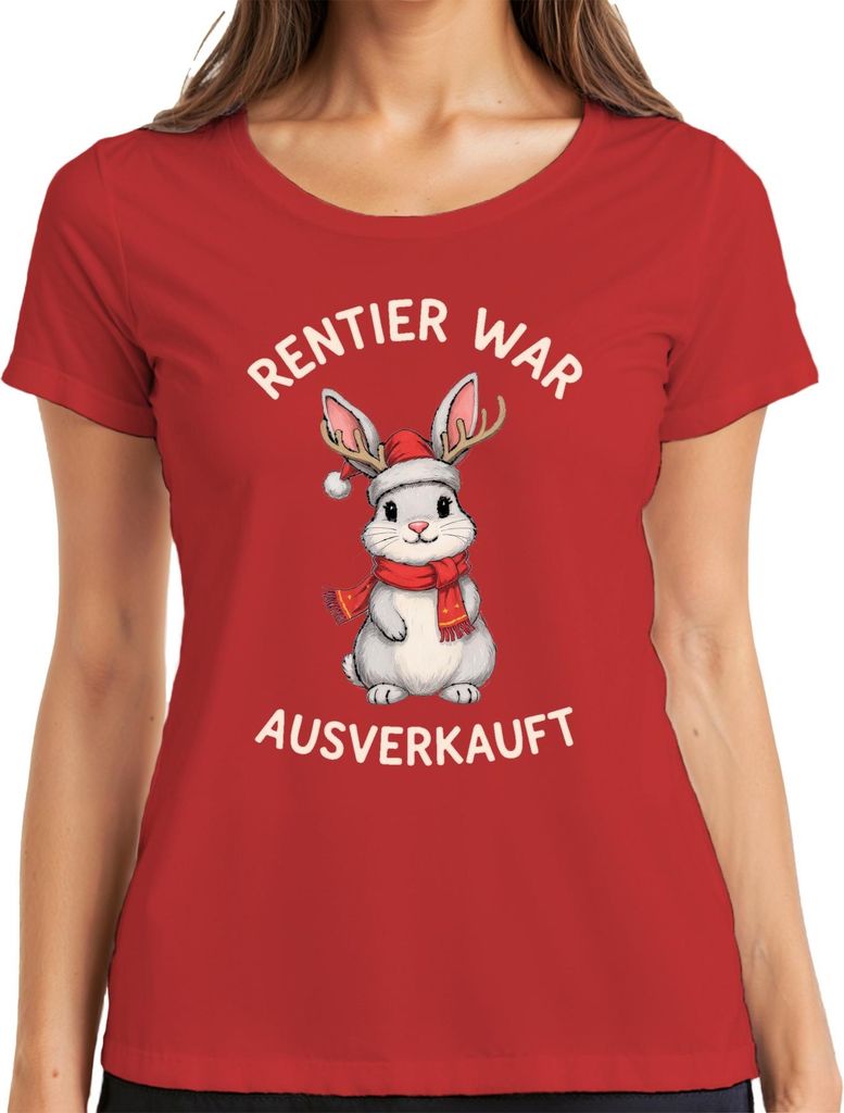 Rentier war t Hase Weihnachten lustig Geschenk Geweih Damen T-Shirt, Rot, L