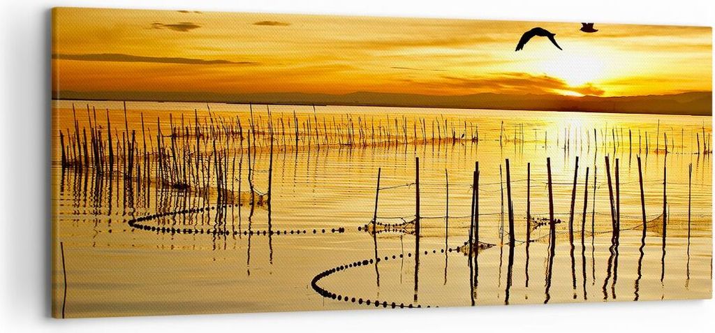 Bild auf Leinwand - Leinwandbild - See Vogel Wasser - 120x50cm - Wand Bild - Wanddeko - Wandbilder - Leinwanddruck - Bilder - Kunstdruck - Wanddeko...