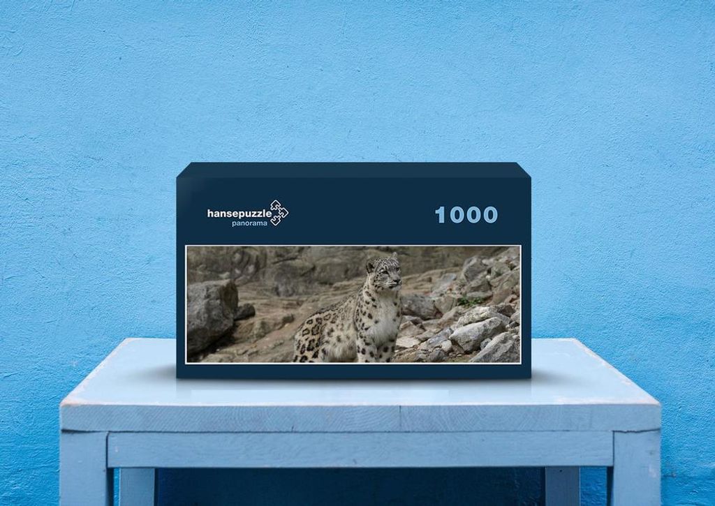 hansepuzzle 77514 - Schneeleopard Puzzle, 1050 Teile, Natur, 60,0 x 46,0cm mit hochwertiger Aufbewahrung, Kartonbox und wiederverschließbarem Beutel
