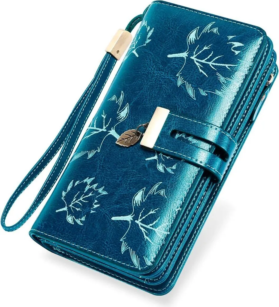 Portafoglio da donna grande con molti scomparti, Portafoglio in pelle da donna grande con 24 scomparti per carte, Portafoglio RFID da donna lungo con scomparto per cellulare e zip