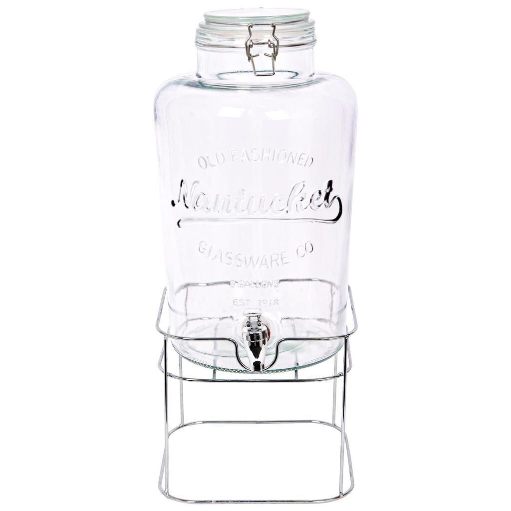 1x Chromständer 8.7L Getränkespender aus Glas mit Tap - Groß Küche Party Wasser Saft Punsch Trinken Kühlschrank Container Krug Flasche Glas - ...