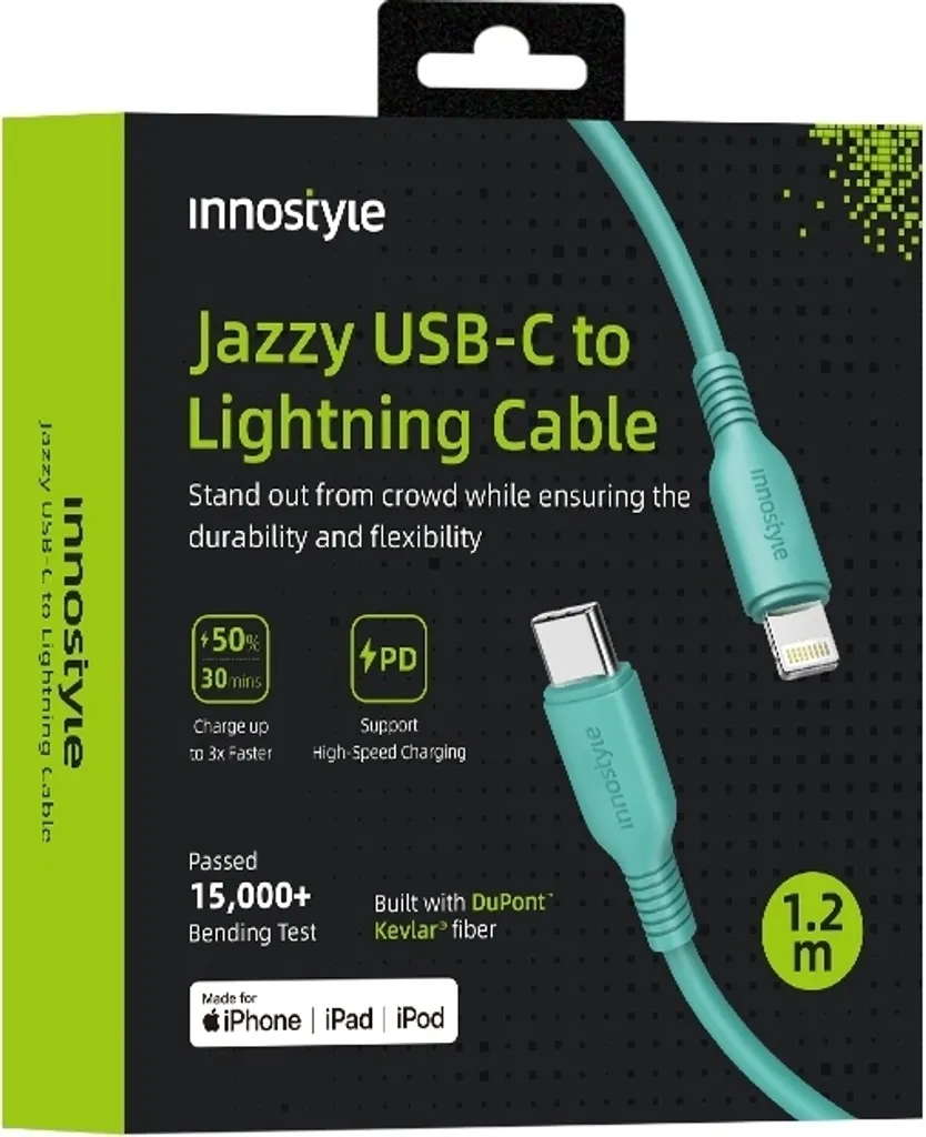 Cavo iPhone MFi Innostyle Jazzy Verde | Power Delivery USB-C 1M