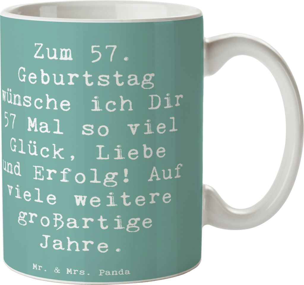 Mr. & Mrs. Panda Tasse Spruch 57. Geburtstag Glück - Meeresbrise - Geschenk, Liebe, Teetasse, Becher, für kaffee, Glückwünsche, feiern, Happy B...