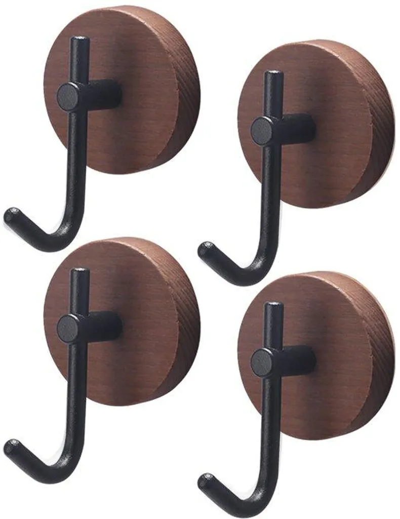 Lot de 4 crochets en noyer massif autocollants pour chambre et cuisine