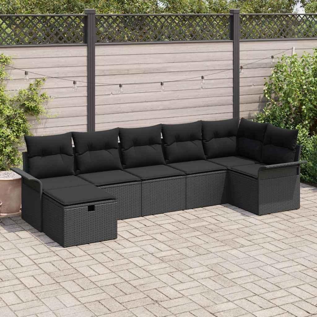 Maison Exclusive - Garten-Sofa-Set mit Kissen 7 pcs Schwarz Poly Rattan
