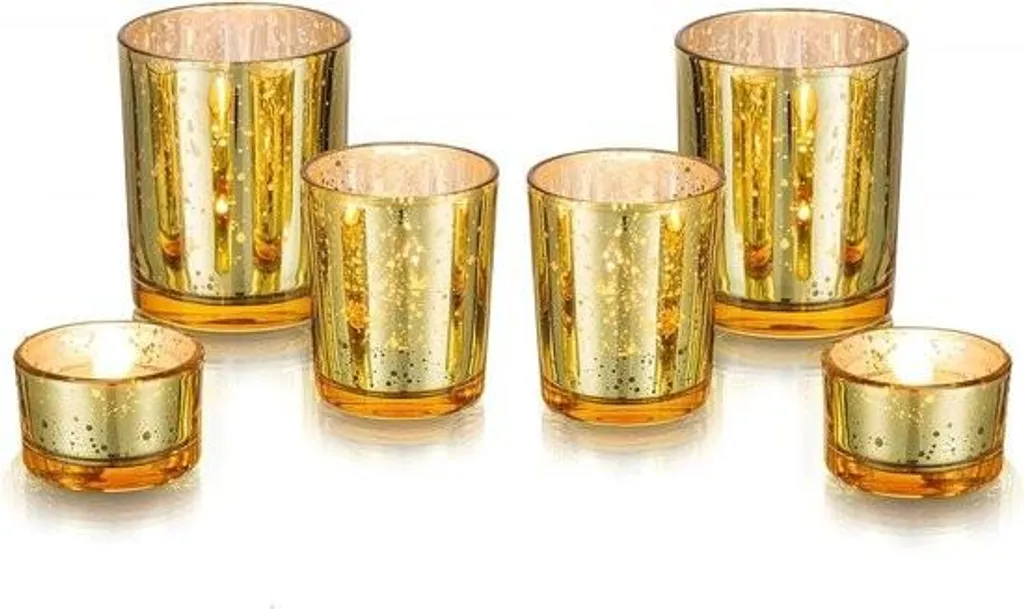 Porte-bougies votives dorées en verre au mercure - Set de 12 pièces