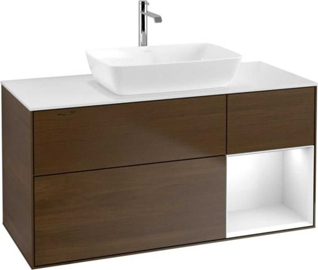 V&B Waschtischunterschrank Finion 120cm, Pl w m, Reg glo wh. Lac, wal ven