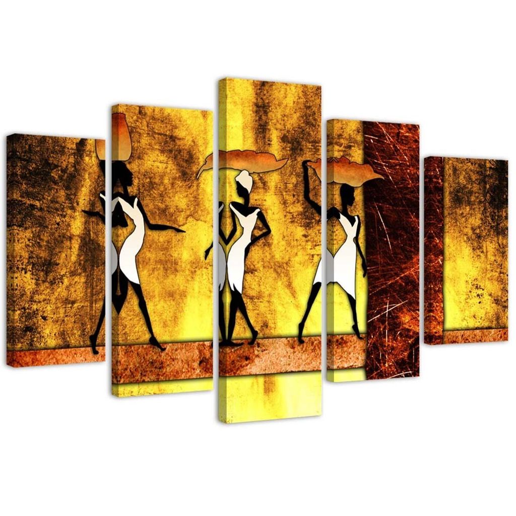 5-teiliges leinwandbild afrikanische frauen 200x100 cm Feeby braun wandbild bereit zum aufhängen