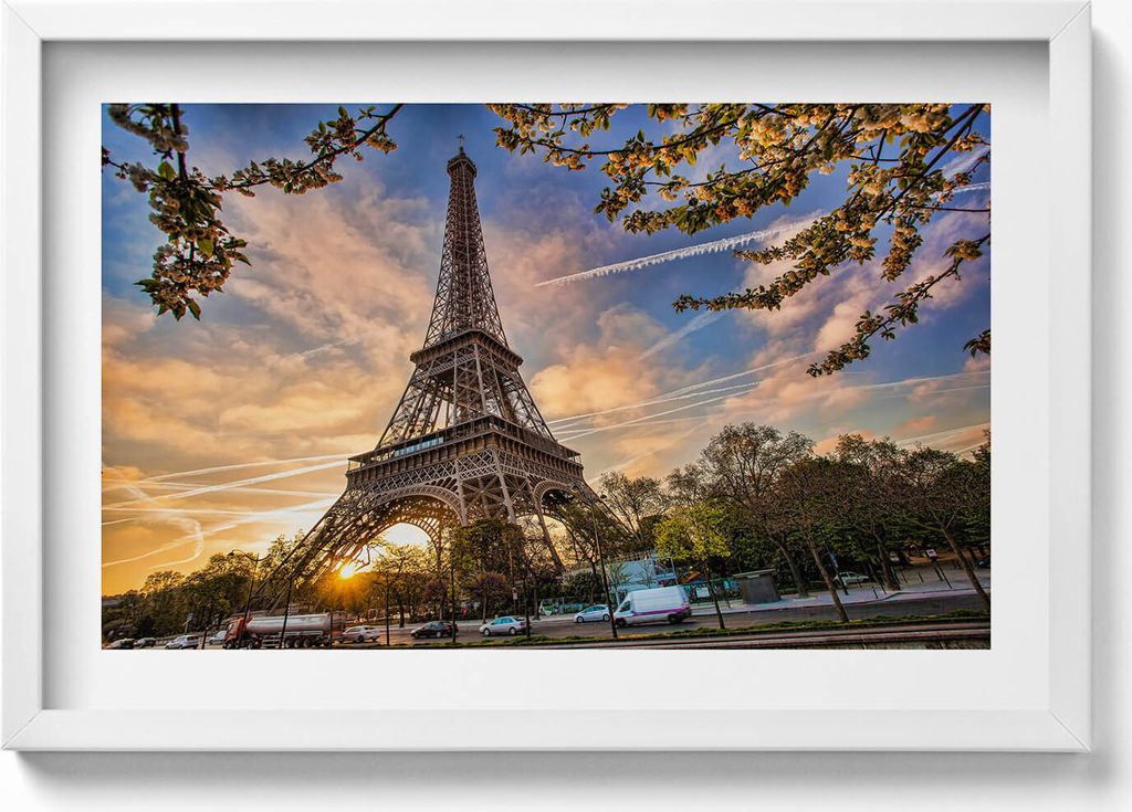 Eiffelturm in Paris– Wandbild mit Rahmen – Gerahmtes Bild – Wanddekoration – 60x40 cm – Schwarz Rahmen
