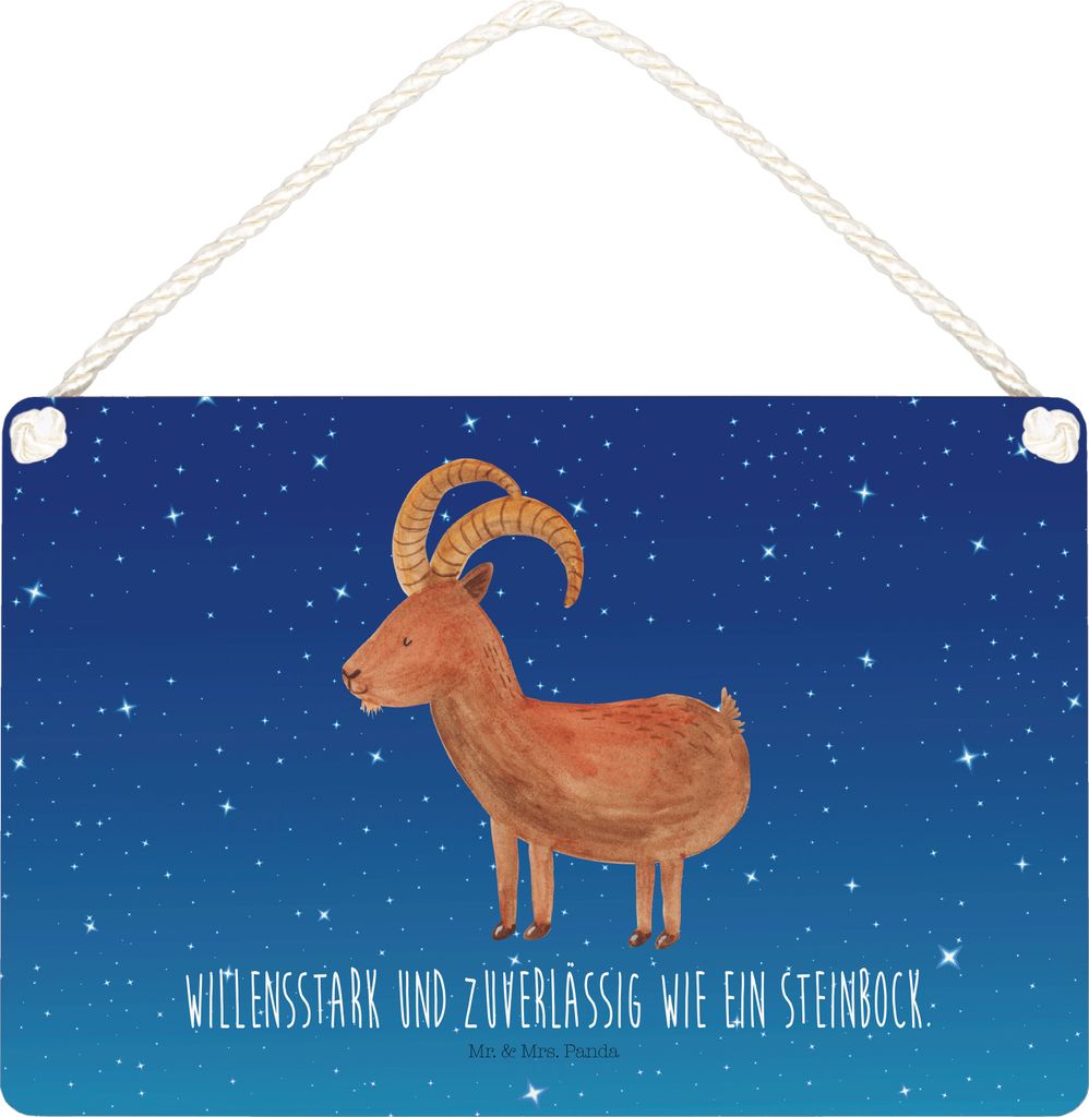 Mr. & Mrs. Panda holzbild Sternzeichen Steinbock DIN A6 - Sternenhimmel Blau - Geschenk, Türschild, dekotafel, kleine aufmerksamkeit, Bock, Ziege,...