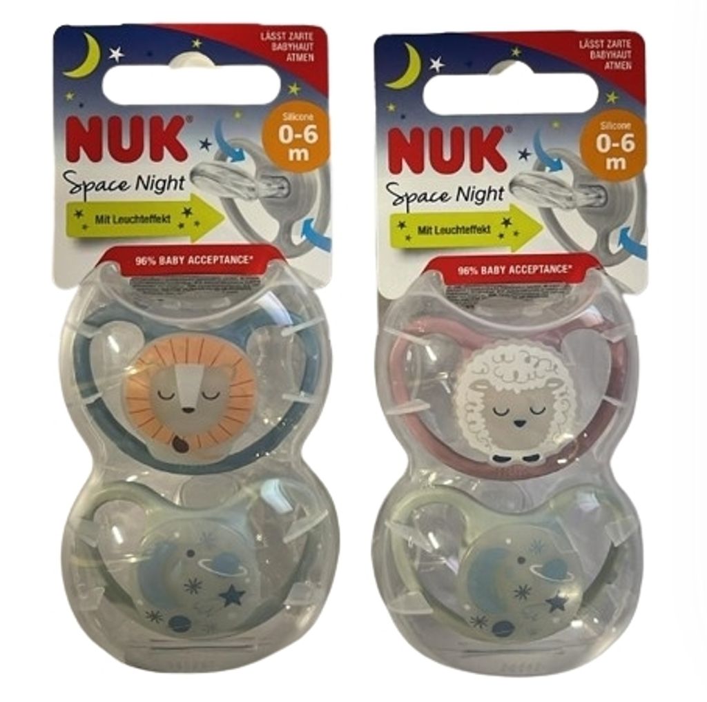 NUK Space Night Silikon Schnuller, Größe 1, 2er Pack