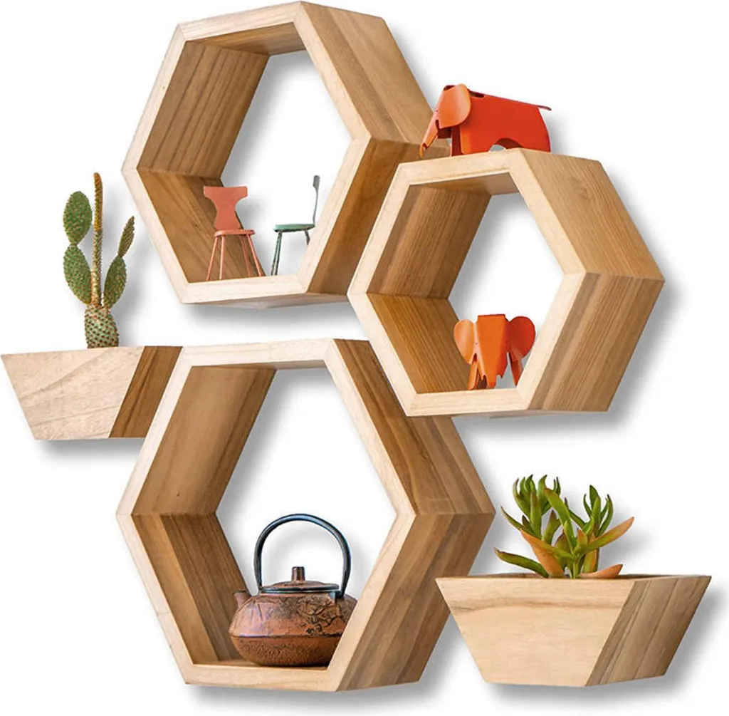 Étagère murale bois hexagonale : solution déco pour petits espaces - 4