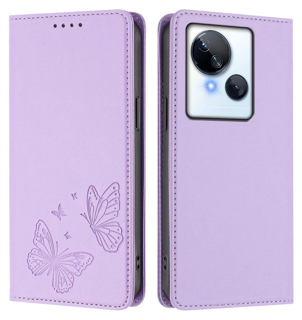 Lederhülle für Tecno Spark 10 5G, Schmetterling Prägung Leder Brieftasche Schutzhülle mit Ständer Violett
