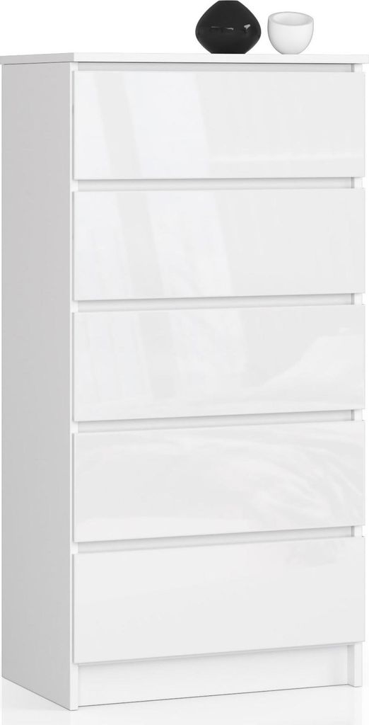 Kommode – Sideboard – Schubladenkommode – 60 cm – Weiß / Hochglanz – Zeitlose Ordnung mit fünf Schubladen