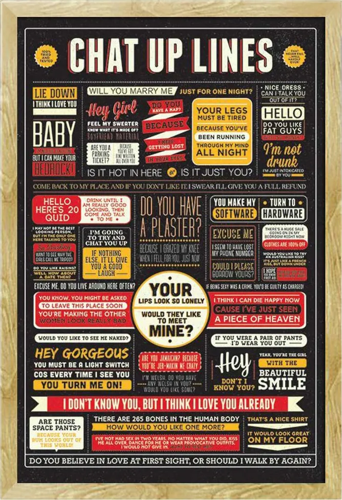 Déco murale humour : Poster Chat Up Lines encadré hêtre Shinsuke 61x91cm
