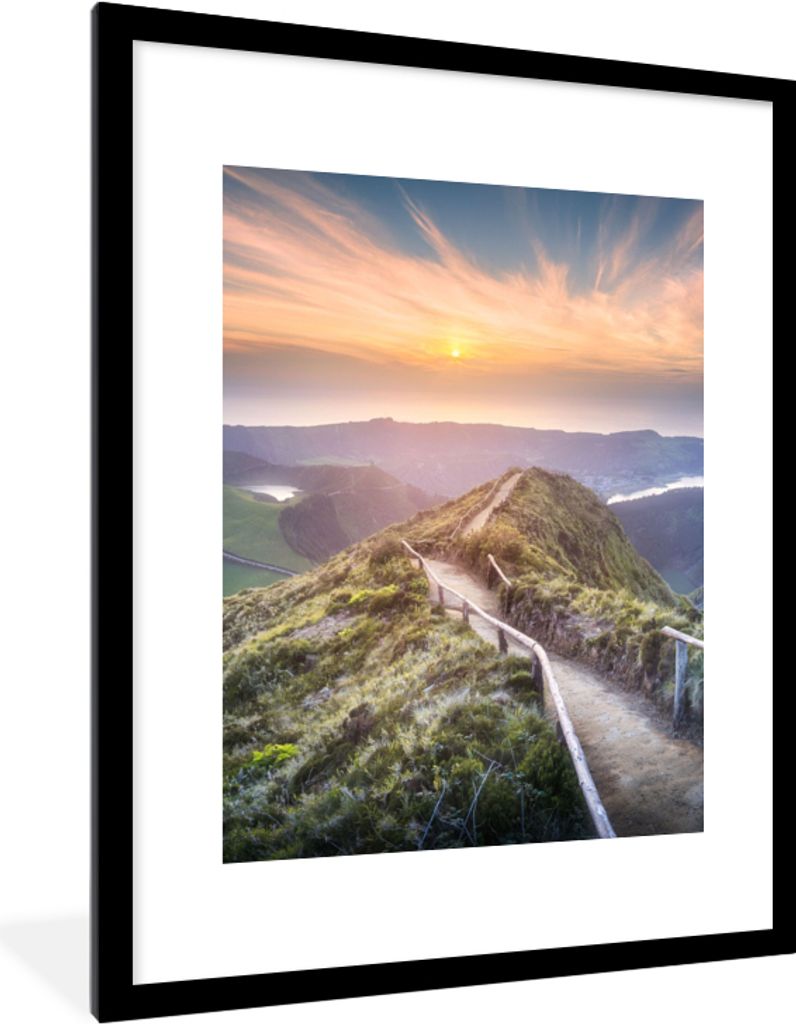 MuchoWow Gerahmtes Poster Berge - Sonne - Natur 60x80 cm - Poster mit Schwarzem Bilderrahmen Wandposter Rahmen Foto Bilder - Wohnzimmer - Dekorat...