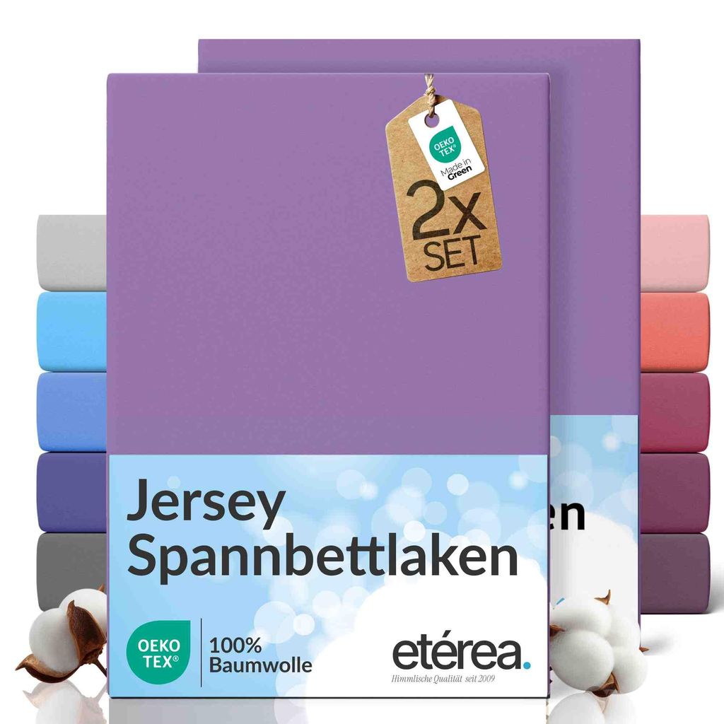 2er Set Jersey Spannbettlaken 140x200cm - 160x200cm - 100% BAUMWOLLE - Bettlaken Spannbetttuch 140x200cm - 160x200cm - Violett