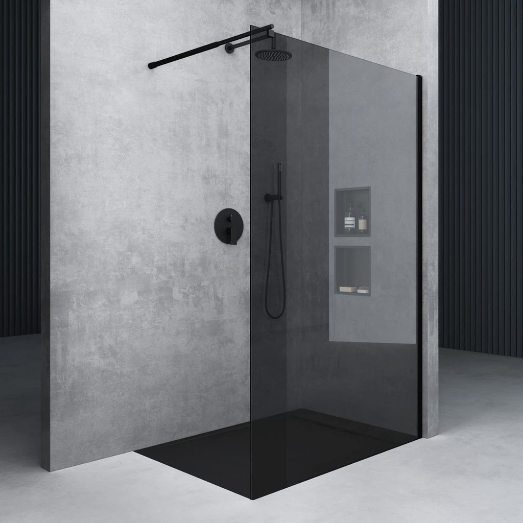 Mai & Mai 100x200cm Walk-In Dusche Schwarz Duschwand für Dusche Duschabtrennung ESG-Sicherheitsglas 10mm NANO Glas BRAM1 Bremen2VG