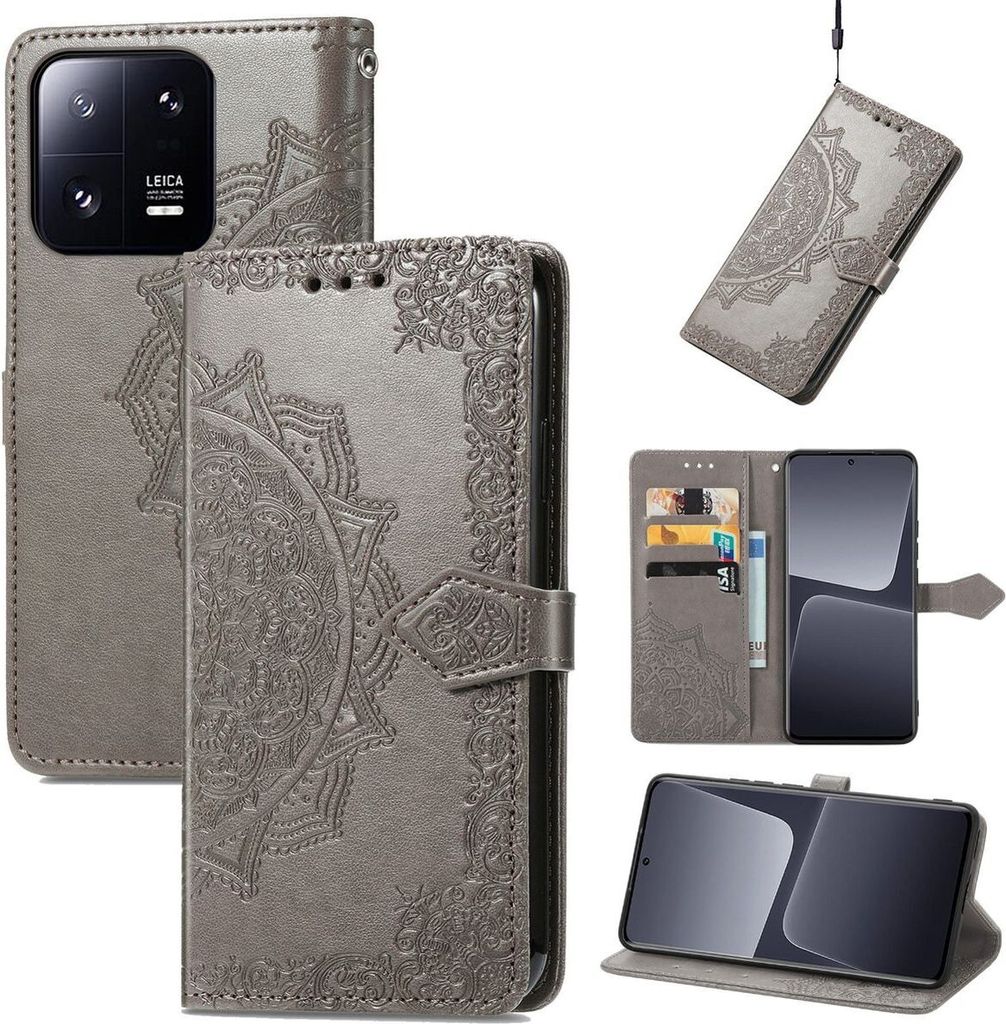 König Design Hülle kompatibel mit Xiaomi 13 Pro Kunstleder Handyhülle - Handy Case Grau