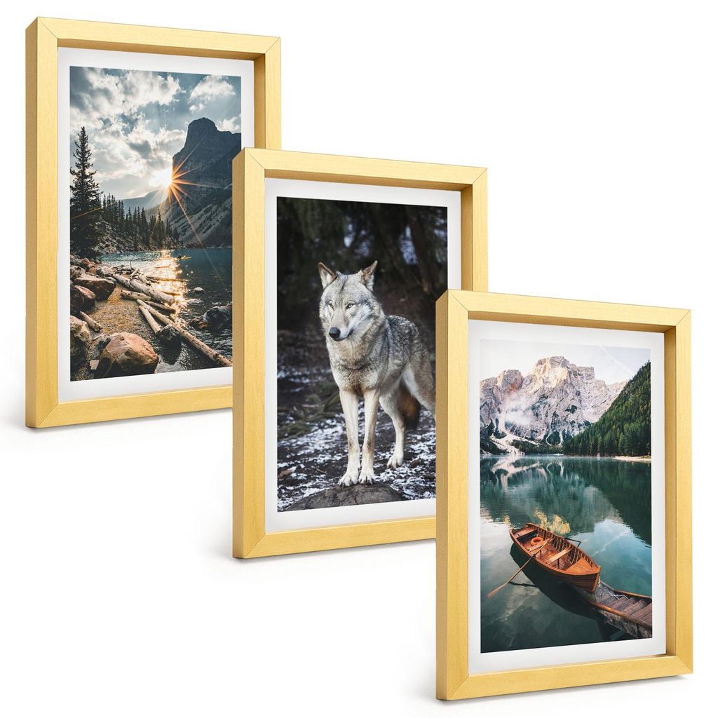 Bilder Set 3-teilig im Goldrahmen Rahmen – Wandbilder 3 Stück – gerahmte Poster für Wohnzimmer, Schlafzimmer und Flur – 20x30 cm – Berge,...