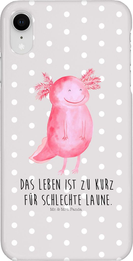 Mr. & Mrs. Panda Iphone XR Handyhülle Axolotl Glücklich - Grau Pastell - Geschenk, gut Gelaunt, Lebensfroh, Motivation, Handy Case, Lurche, Premi...