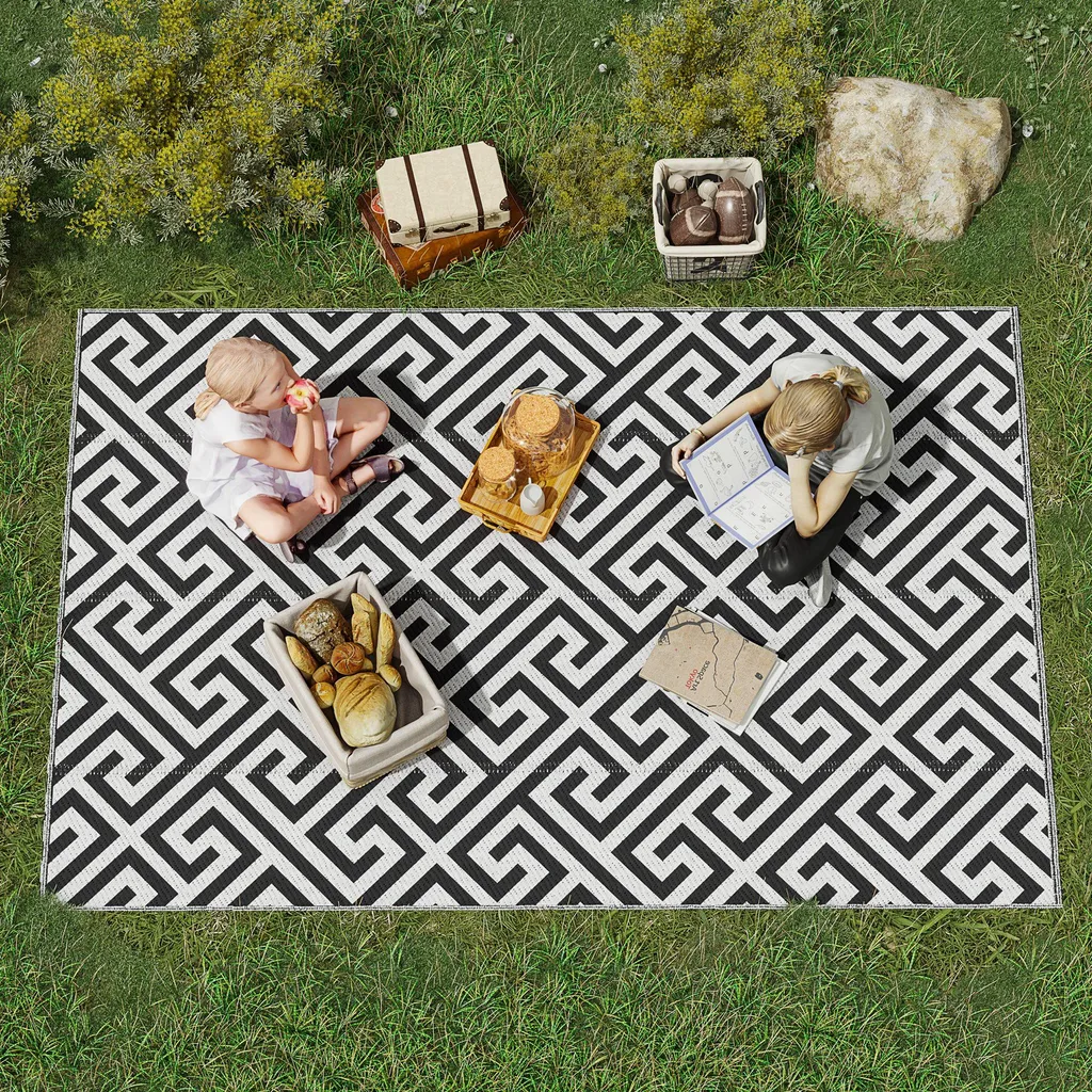 Tapis de terrasse imperméable réversible pour balcon noir et blanc - 2