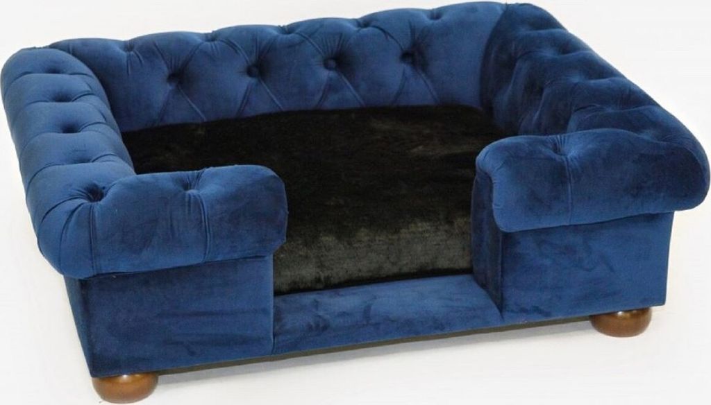 Casa Padrino Luxus Chesterfield Hundebett Blau / Braun / Schwarz 79 x 69 x H. 31 cm - Rechteckiges Hundebett - Luxus Chesterfield Hundemöbel - Lux...