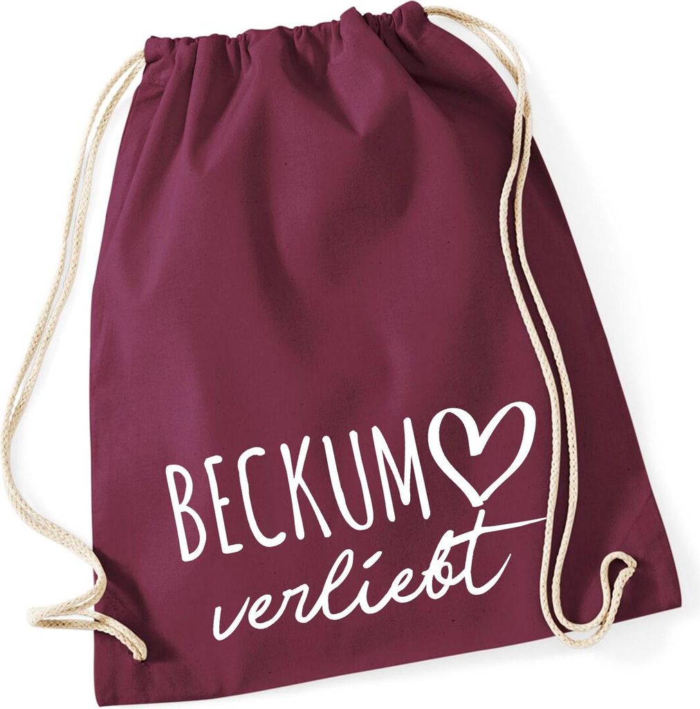Huuraa Turnbeutel Beckum verliebt 12 Liter Burgundy Baumwolle Rucksack Geschenkidee