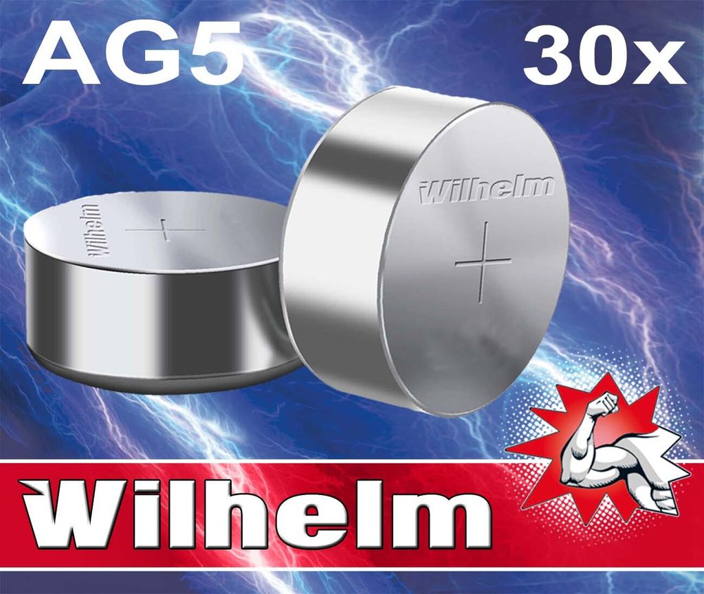 30 AG5 Wilhelm Knopfzellen Knopfbatterien Uhrenbatterien LR754, LR48, 193, 393 1,5V