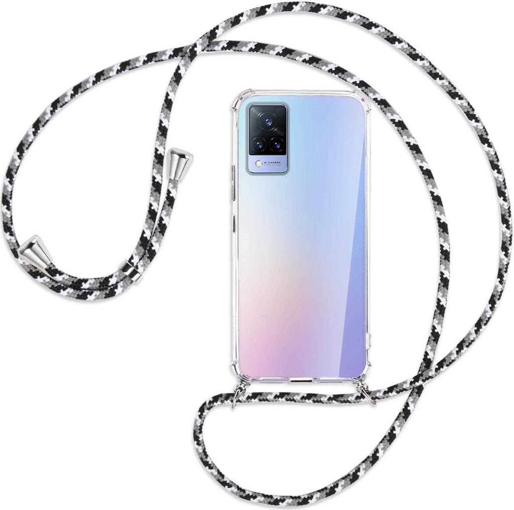 Handykette Backcover-Schutzhülle mit Band (Metall silberfarben) für vivo V21 4G (V2066) / 5G (V2050) - schwarz/grau/weiß