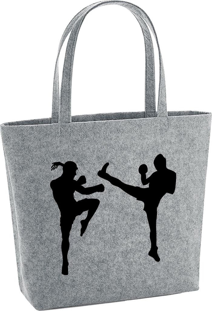 Huuraa Filzshopper Kickboxen Silhouette 22 Liter Grey Melange Filztasche Geschenkidee