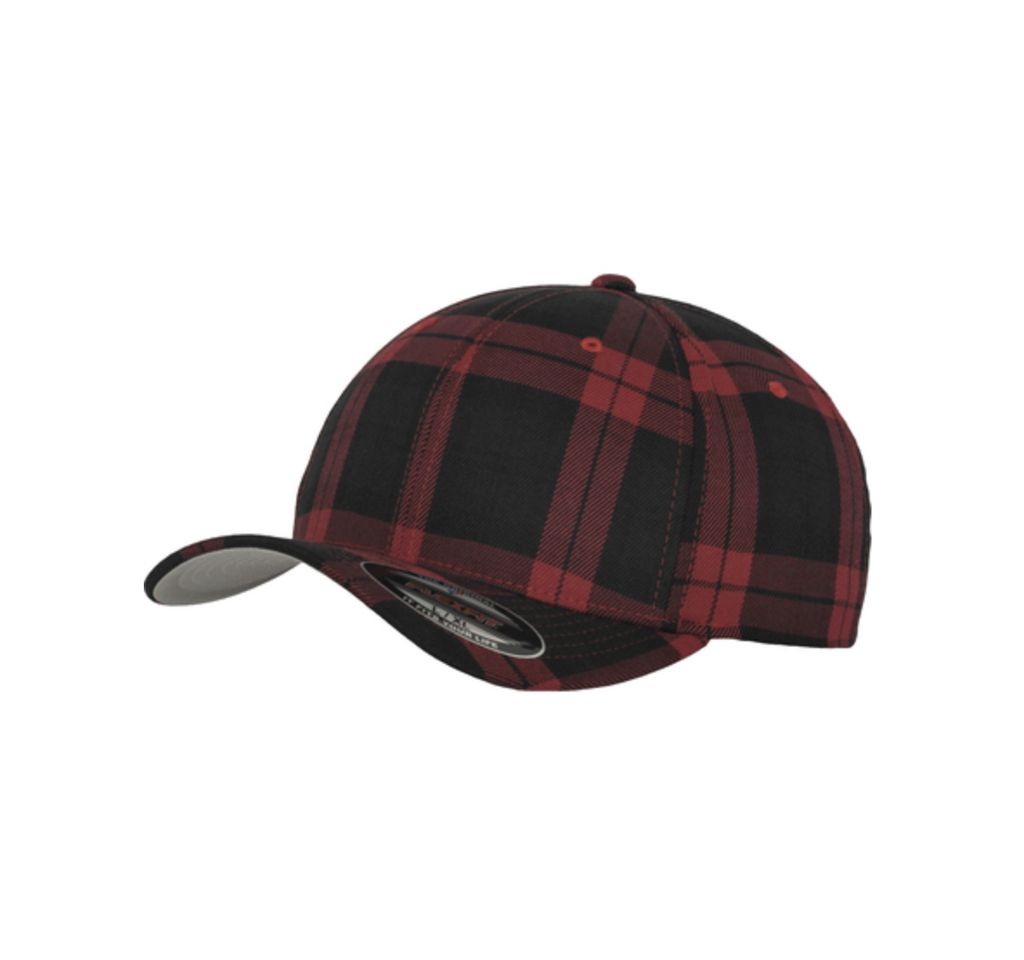 FLEXFIT 6197 | Tartan Plaid Cap / Kappe / Mütze / Hut - Farbe: Black/Red - Größe: L/XL