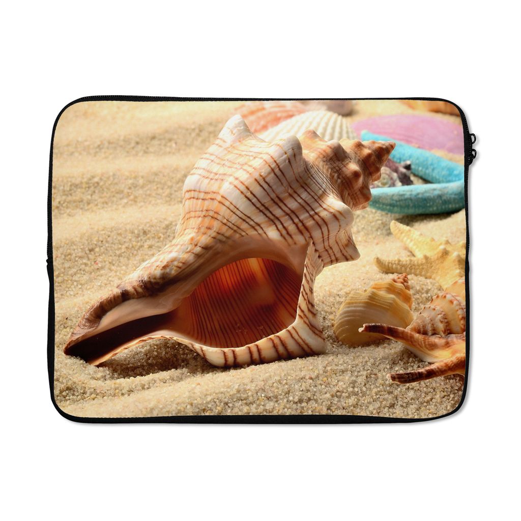 MuchoWow Laptop Hülle 17 Zoll Laptoptasche Seesterne - Muscheln - Sand - Strand - Zipper - Schutzabdeckung