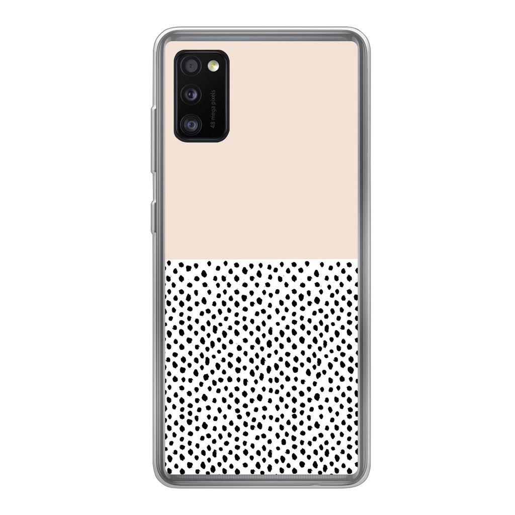 MuchoWow Handyhülle Schutzhülle Hülle für Samsung Galaxy A41 Polka dots - Weiß - Schwarz Silikon Softcase Handy Hülle - Mobiltelefon