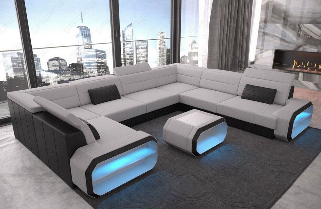 Sofa Verona U Form Mini mit Licht USB Webstoff Strukturstoff