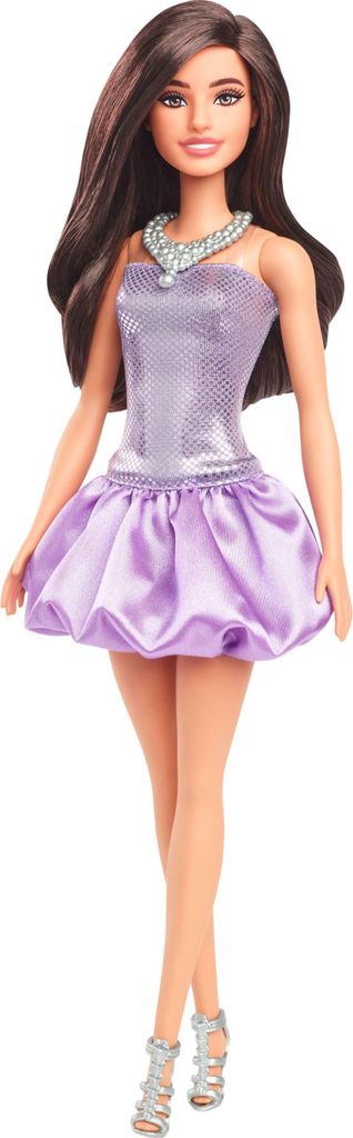 Mattel HYT92 - Barbie Fashionista Puppe im Paillettenkleid mit Satinrock