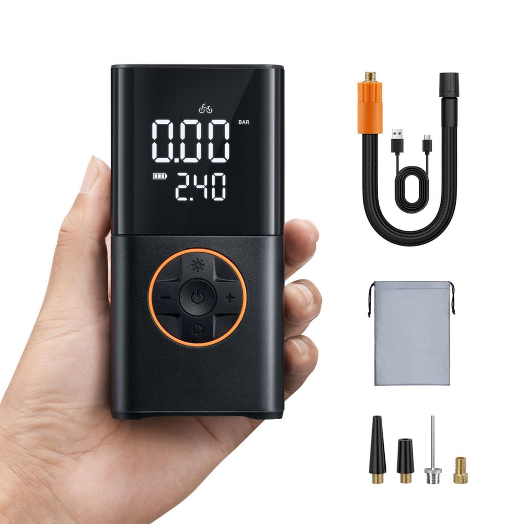 Kabelloser Elektrische Luftpumpe, Tragbare Akku Fahrradpumpe mit alle ventile, LED-Licht, Wiederaufladbare Reifenpumpe für Fahrrad, E-Bike, Auto, ...