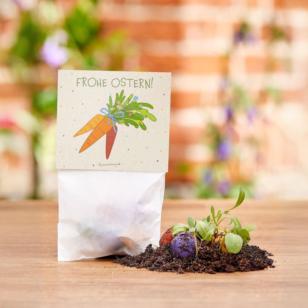 50 Blumenmurmeln im Tütchen Möhren Bunte Saatkugeln im Osterdesign Nachhaltige