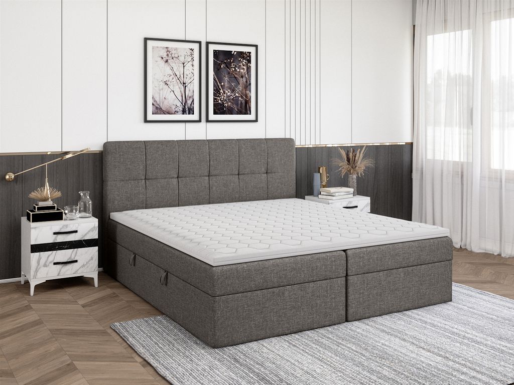 FEDVE Boxspringbett Schlafzimmerbett MOKPO mit 2 Bettkästen, Doppelbett mit Bonell-Matratze und Topper 180x200