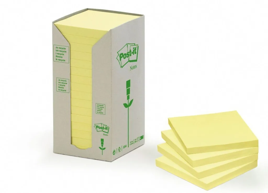 Bloc de Notes Autocollantes Recyclées Post-it Jaune 76x76 mm pour le Bureau