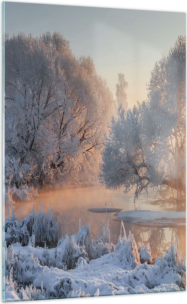 Bilder auf glas - Einteilig - Winter Schnee Fluss - 70x100cm - Glasbilder - Wandbilder - Bilder - zum Aufhängen bereit - Wanddekoration aus Glas -...