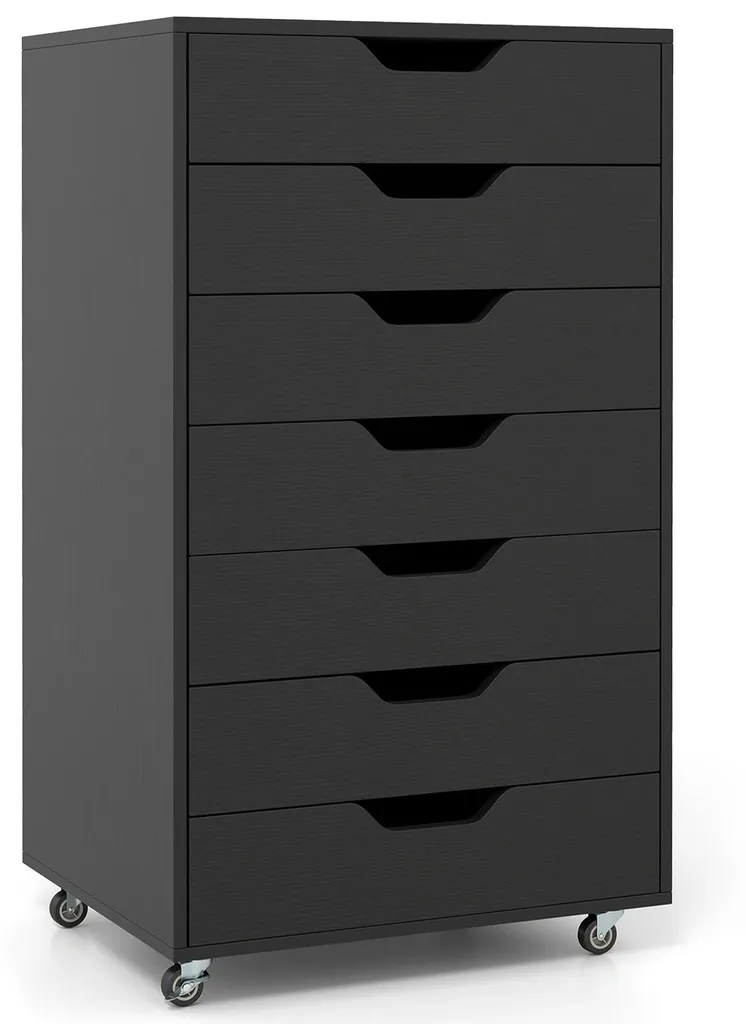 Caisson de bureau 7 tiroirs sur roulettes verrouillables - Noir
