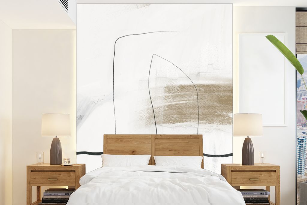 MuchoWow Fototapete für Wohnzimmer oder Schlafzimmer Wandtapete Vinyl Motivtapete Farbe - Kunst - Schwarz - Weiß - 190x260 cm - Papiertapete