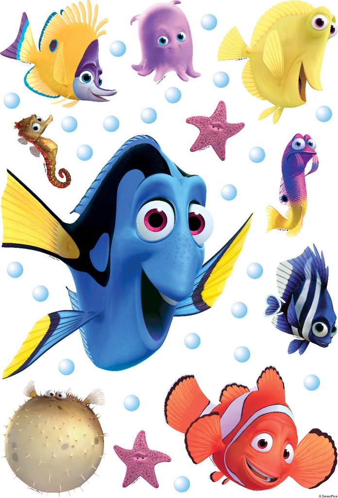Disney Wandtattoo Findet Dorie Blau, Gelb und Orange - 600113 - 42,5 x 65 cm