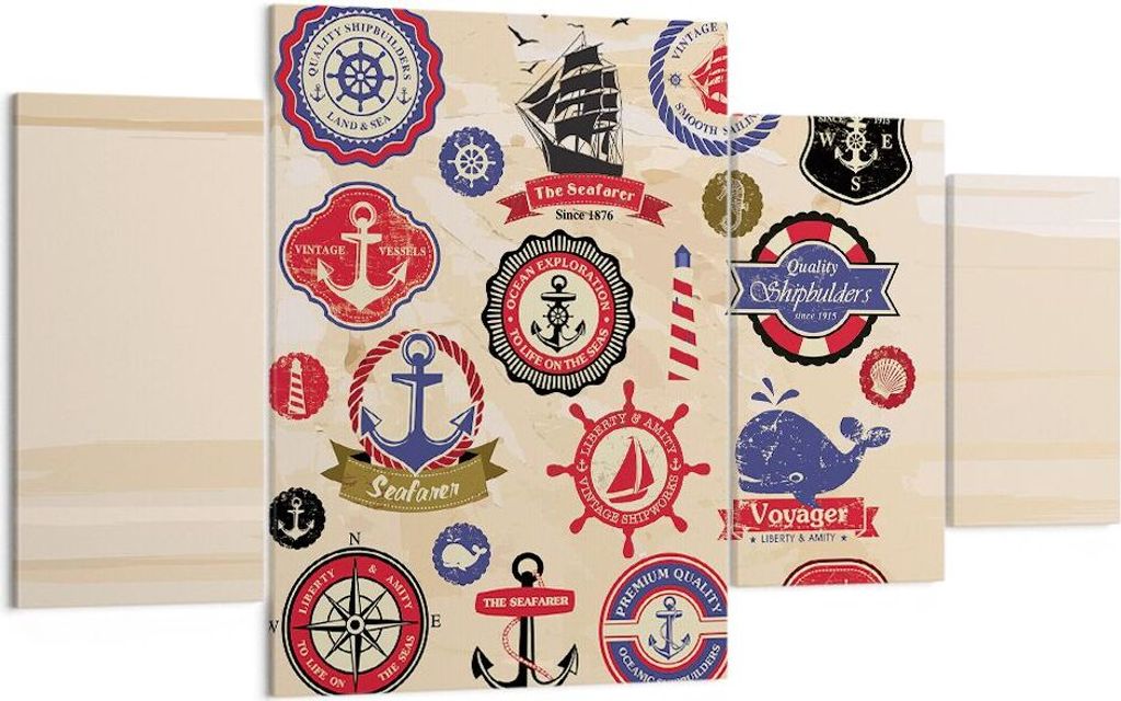 Bild auf Leinwand - Leinwandbild - Anker Fahne Abzeichen Boot - 160x90cm - Wand Bild - Wanddeko - Leinwanddruck - Bilder - Kunstdruck - Wanddekorat...