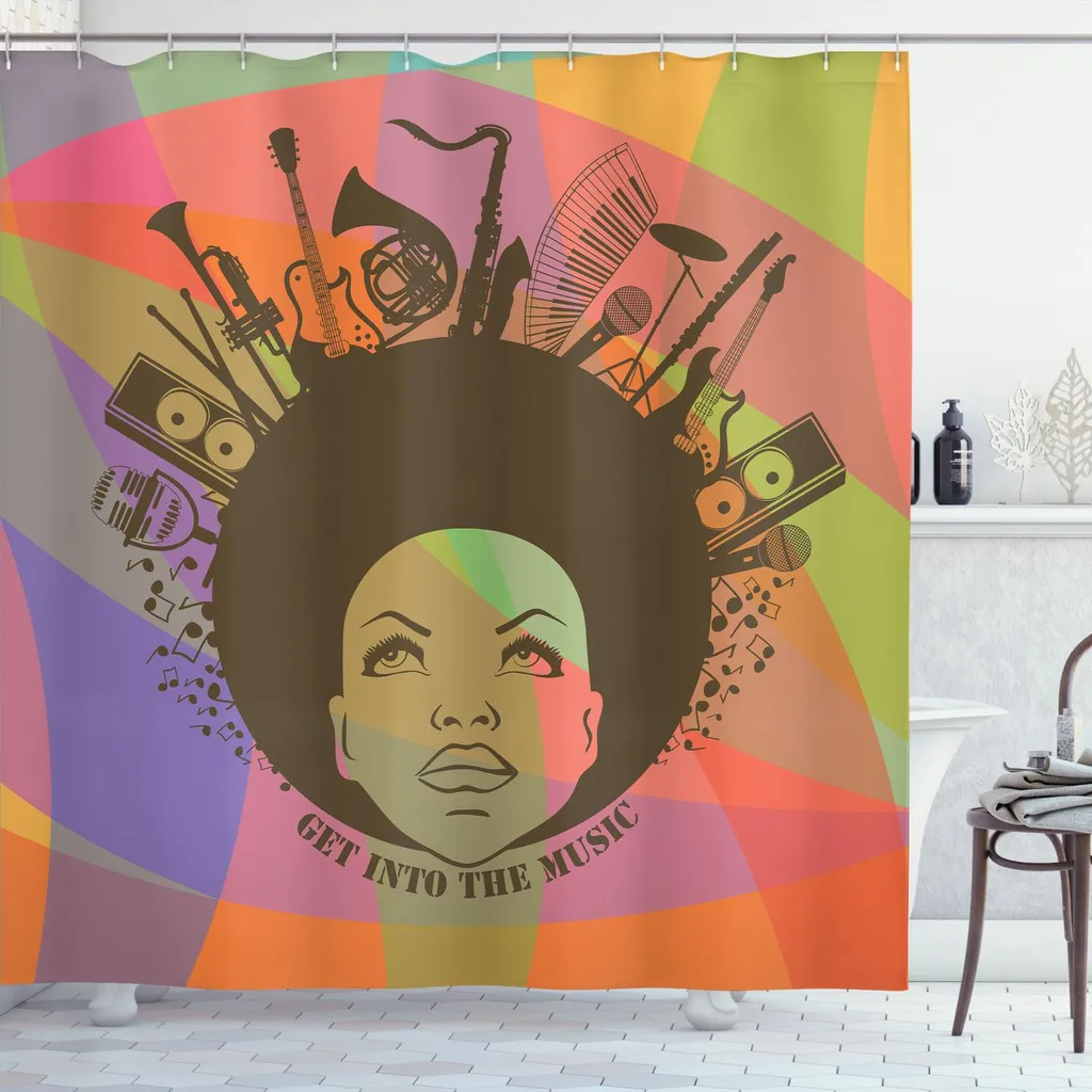 Tenda Doccia 175x200 ABAKUHAUS Musica - Poliestere Antimuffa Lavabile