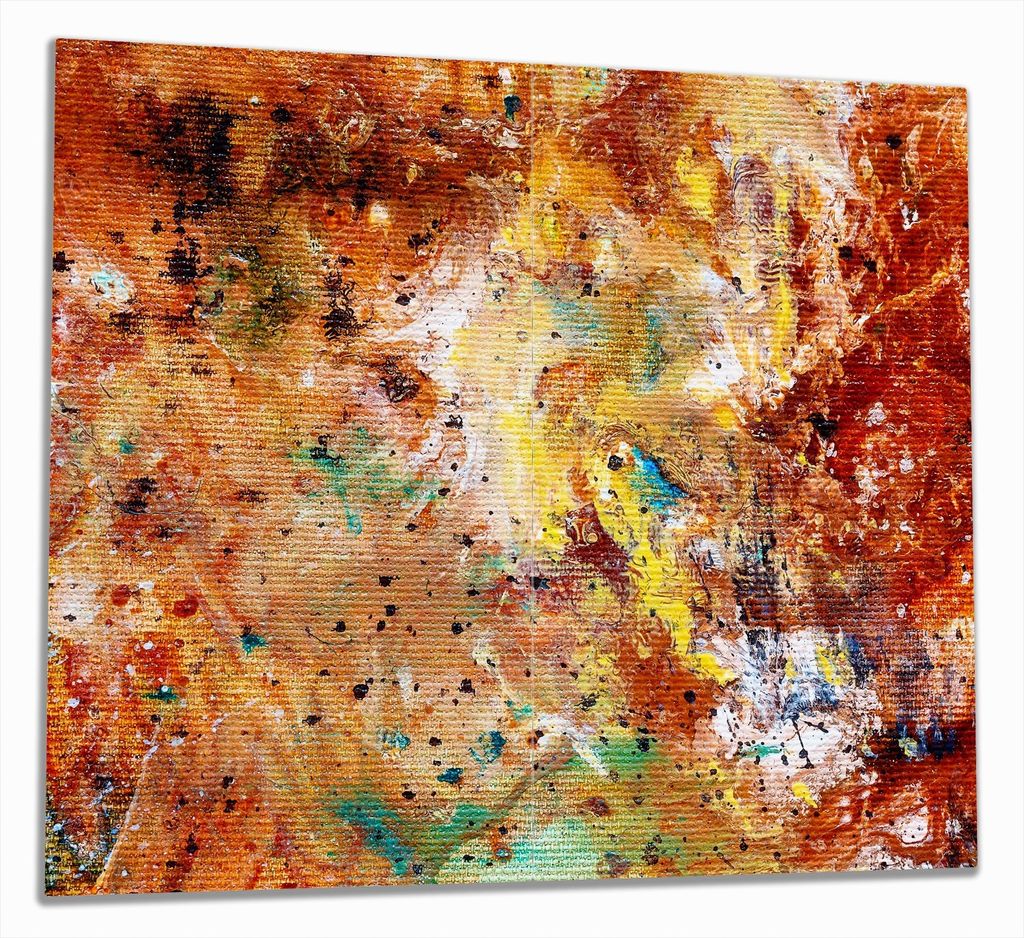 Wallario Herdabdeckplatte aus Glas, Größe 60 x 52 cm 2-teilig, Motiv Künstlerische bunte Leinwand - Farbkleckse und Tupfer