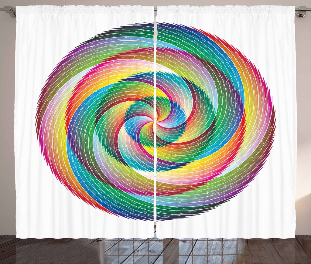 ABAKUHAUS Regenbogen Rustikaler Gardine, Spiral Rosette Muster, Schlafzimmer Kräuselband Vorhang mit Schlaufen und Haken, 280 x 245 cm, Mehrfarbig