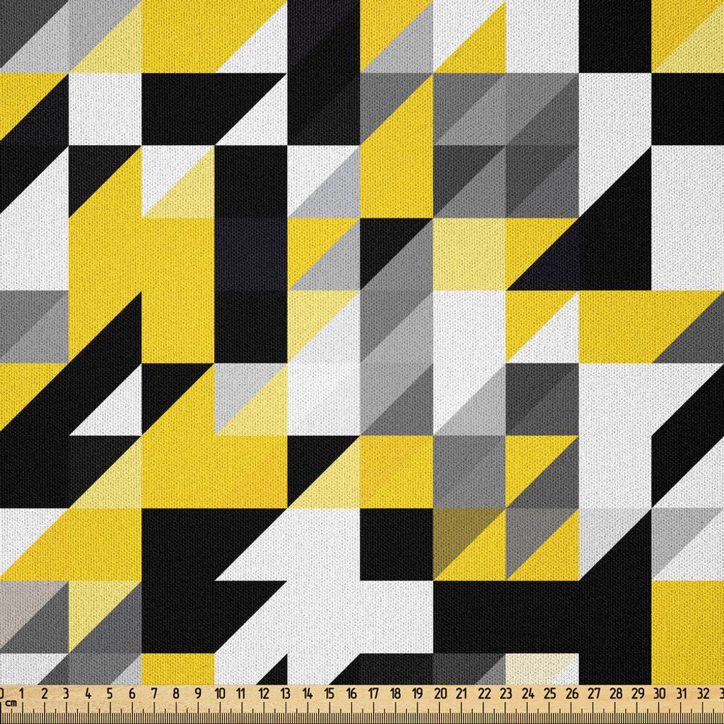 ABAKUHAUS Gelb und Weiß Microfaser Stoff als Meterware , Geometrisches Design mit Dreiecken und Houndstooh Inspiration, 1 M (230 x 100 cm), Gelb G...